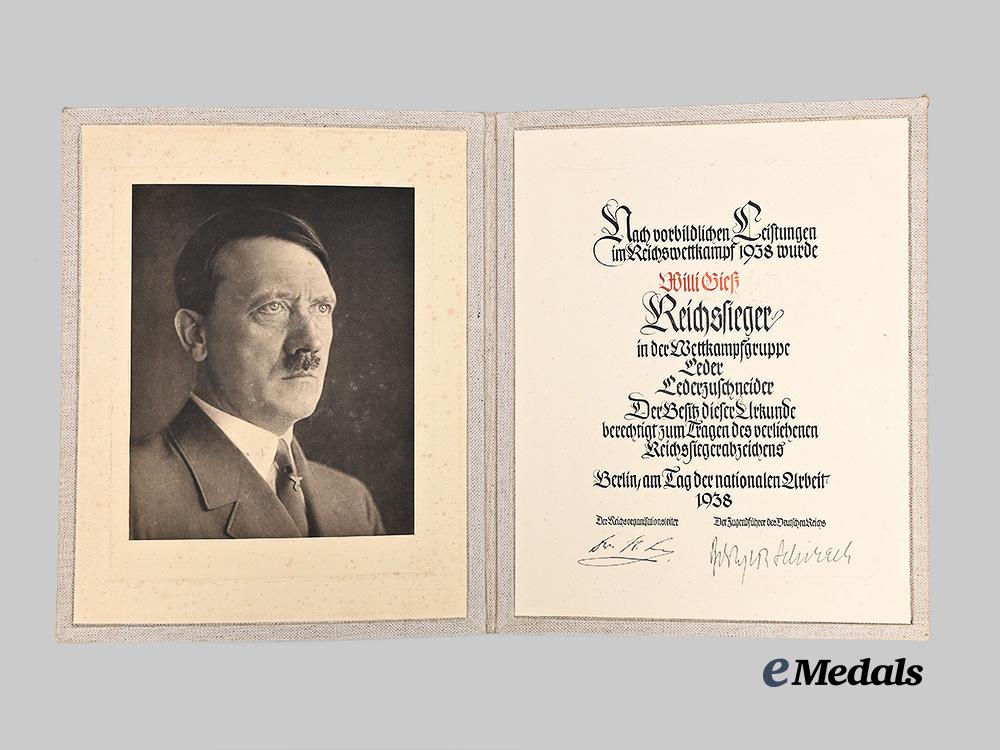 germany,_h_j._a_rare_gold_grade_award_document_for_the_national_trade_competition_victor’s_badge,_to_willi_gietz_e_medals__g62160_3