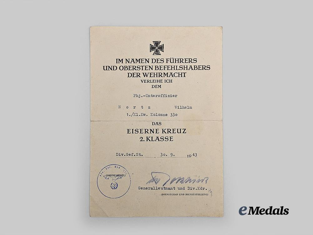 germany,_heer._a1939_iron_cross_i_class,_with_award_document,_to_fahnenjunker-_unteroffizier_wilhelm_nortz_e_medals__g62295_3