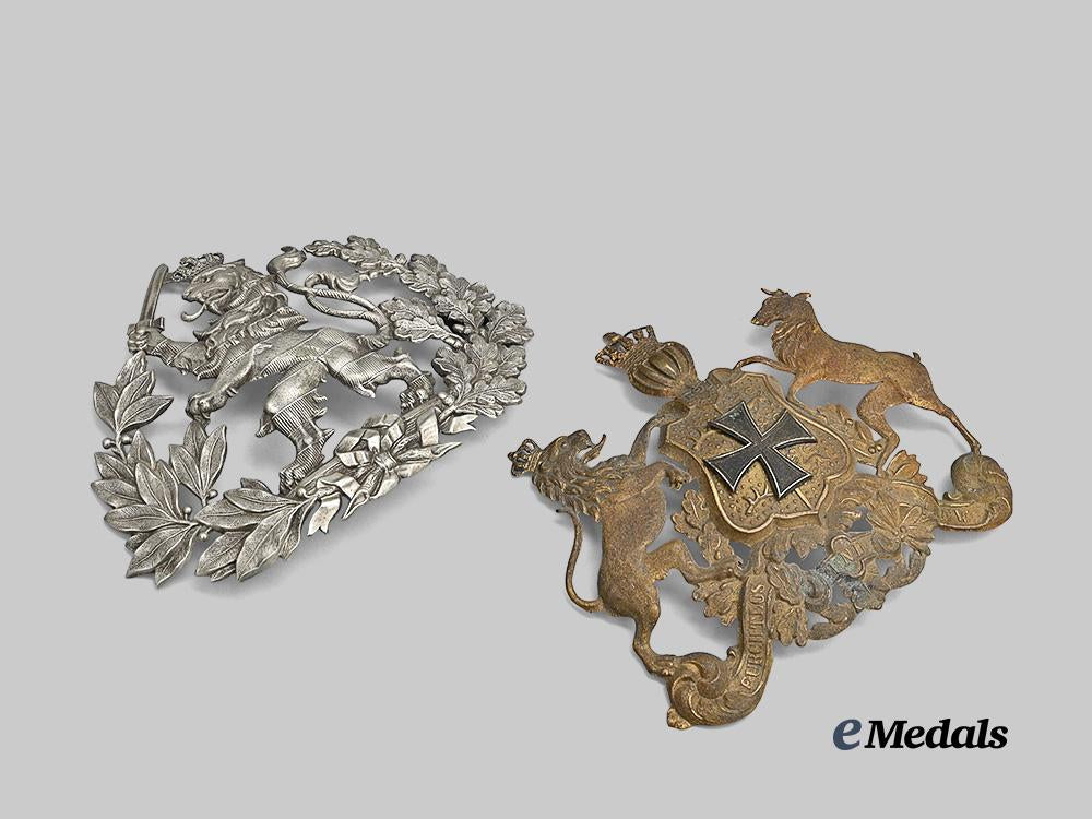 germany,_imperial._a_pair_of_helmet_plates,_hesse_and_württemberg_issue_e_medals__g62384_2