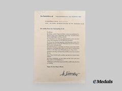 Germany, SS. A Rare Award Document for an SS Honour Ring, with Himmler Signature, to SS-Scharführer Walter Obleser