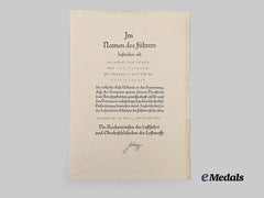 Germany, Luftwaffe. A Rare Promotion Document for Oberstleutnant Horst-Günther von Fassong, Fighter Ace and Bodenplatte KIA