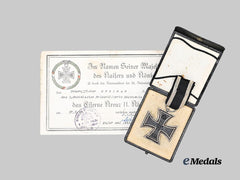Germany, Imperial. A 1914 Iron Cross II Class, with Case and Award Document, to Unteroffizier Grolman