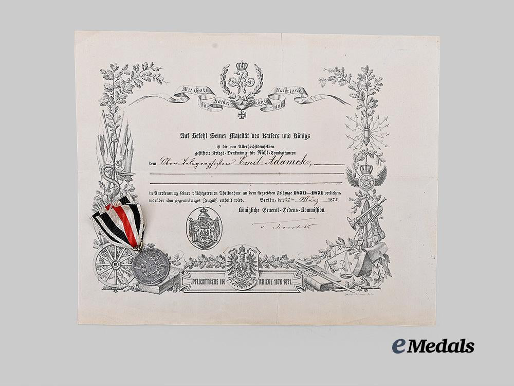 germany,_imperial._a_pair_of_war_commemorative_medals_of1870/71,_combatant_and_non-_combatant,_with_award_documents_e_medals__g63518_11
