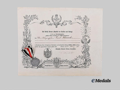 germany,_imperial._a_pair_of_war_commemorative_medals_of1870/71,_combatant_and_non-_combatant,_with_award_documents_e_medals__g63518_11