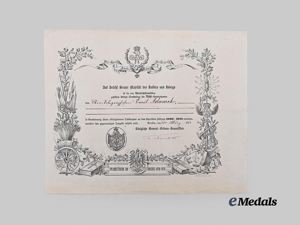 germany,_imperial._a_pair_of_war_commemorative_medals_of1870/71,_combatant_and_non-_combatant,_with_award_documents_e_medals__g63518_12