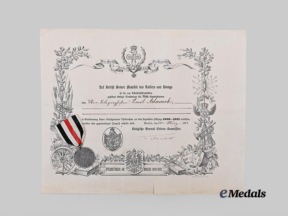 germany,_imperial._a_pair_of_war_commemorative_medals_of1870/71,_combatant_and_non-_combatant,_with_award_documents_e_medals__g63518_15