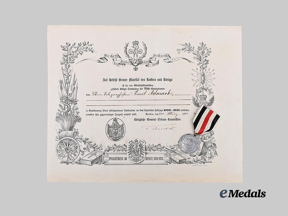 germany,_imperial._a_pair_of_war_commemorative_medals_of1870/71,_combatant_and_non-_combatant,_with_award_documents_e_medals__g63518_2