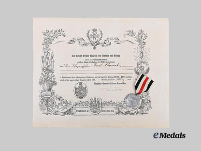 germany,_imperial._a_pair_of_war_commemorative_medals_of1870/71,_combatant_and_non-_combatant,_with_award_documents_e_medals__g63518_2