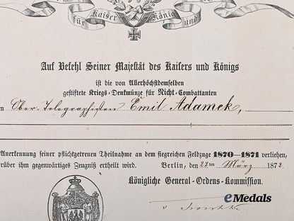 germany,_imperial._a_pair_of_war_commemorative_medals_of1870/71,_combatant_and_non-_combatant,_with_award_documents_e_medals__g63518_4