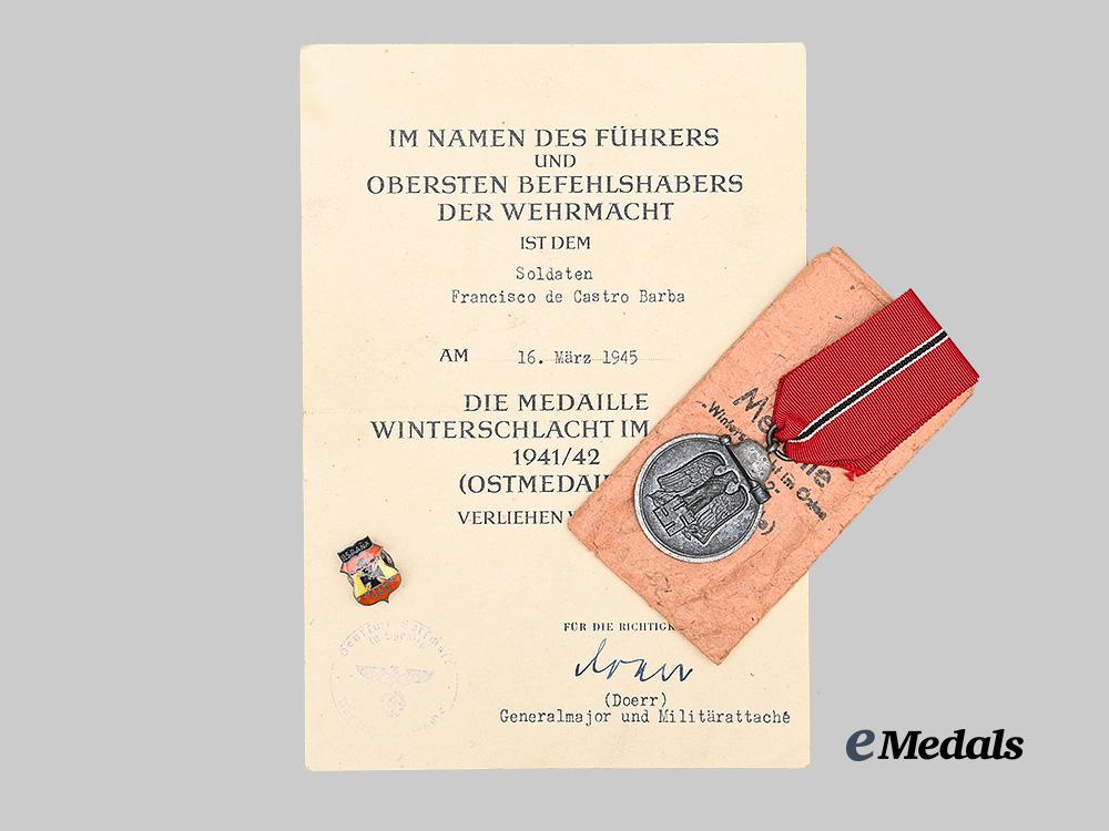 germany,_heer._a_blue_division_eastern_front_medal_and_award_document,_with_boutonniere_e_medals__g63579_2