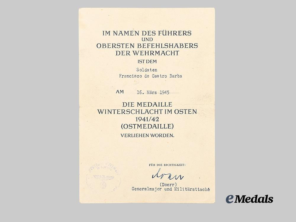 germany,_heer._a_blue_division_eastern_front_medal_and_award_document,_with_boutonniere_e_medals__g63579_3