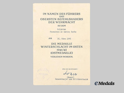germany,_heer._a_blue_division_eastern_front_medal_and_award_document,_with_boutonniere_e_medals__g63579_3