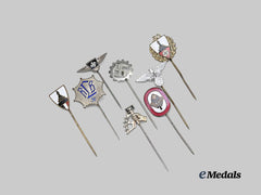 Germany, Third Reich. A Lot of Membership Stick Pins for Labour, Veteran, and Air Defence Personnel