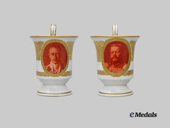 Germany, Imperial. A Pair of First World War Patriotic Cups, von Hindenburg and Crown Prince Wilhelm, by Königliche Porzellan-Manufaktur