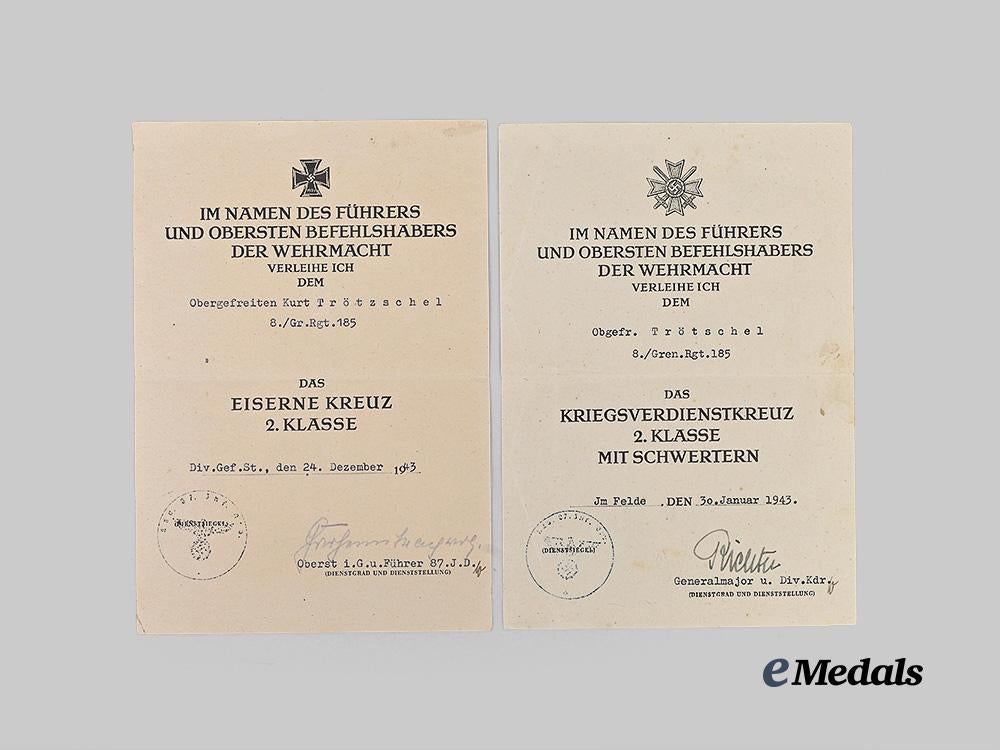 germany,_heer._a_lot_of_award_documents_to_unteroffizier_kurt_trötschel,_grenadier_troops,_knight’s_cross_signatures_e_medals__g63982_3