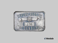 Germany, Luftwaffe. A Flak-Regiment 62 Civilian Worker Identification Badge