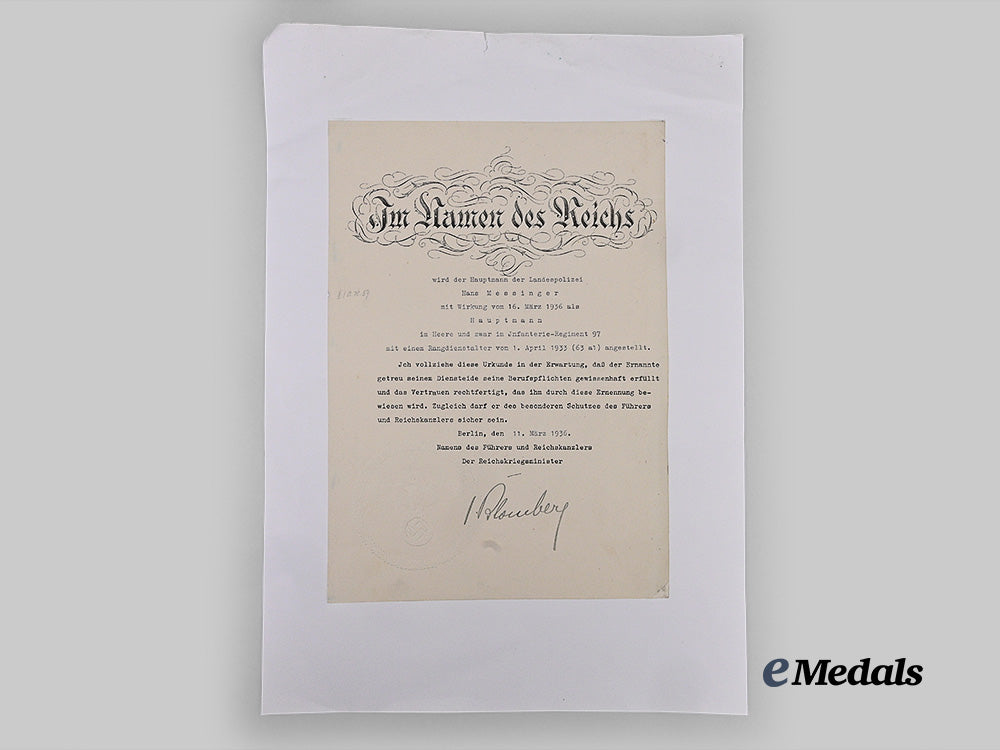 germany,_wehrmacht._a_promotion_document_to_hauptmann_hans_messinger,_with_werner_von_blomberg_signature_e_medals__g64265_2