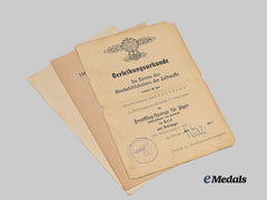 Germany, Luftwaffe. A Lot of Award Documents to Oberfeldwebel Kurt Dörffler, Stuka Pilot, with Hans-Ulrich Rudel Signature