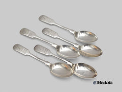 United Kingdom. A Lot of Five Silver Pre-War Army Spoons, by Joseph Rodger & Sons