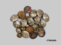 United Kingdom. A Lot of Seventeen Buttons and Three Badges