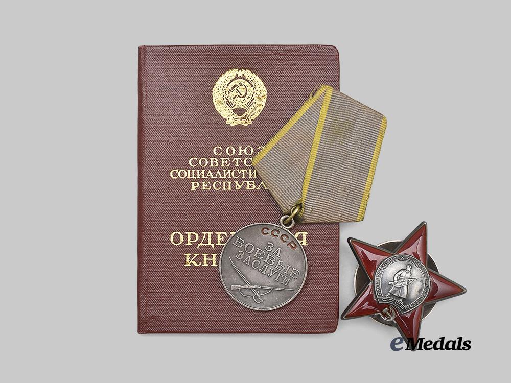 russia,_soviet_union._an_order_of_the_red_star_and_medal_for_combat_service,_with_award_card_e_medals__m0684-28_2