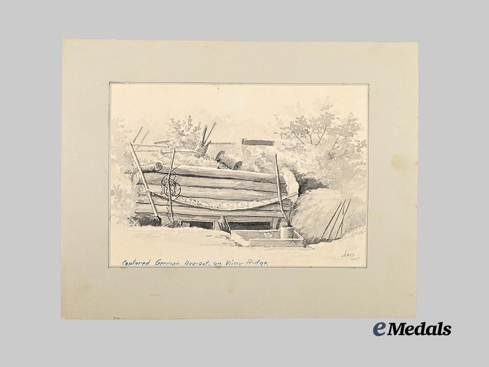 canada,_c_e_f.“_captured_german_dug-_out_on_vimy_ridge”,_ink_on_paper,_by_pte._jukes,1917_e_medals__m0687-95_2