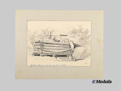 Canada, CEF. “Captured German Dug-Out on Vimy Ridge”, Ink on Paper, by Pte. Jukes, 1917