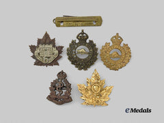 Canada, CEF. A Lot of First War Cap Badges and Wound Stripe