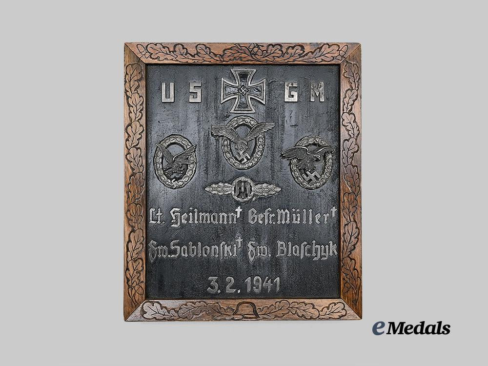 germany,_luftwaffe._a1941_trench_art_memorial_plaque_to_a_luftwaffe_blitz_crew,_made_by_the_sole_survivor_e_medals__m0711-21_2