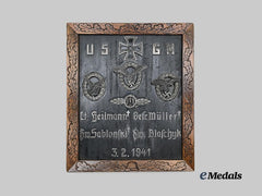 Germany, Luftwaffe. A 1941 Trench Art Memorial Plaque to a Luftwaffe Blitz Crew, Made by the Sole Survivor