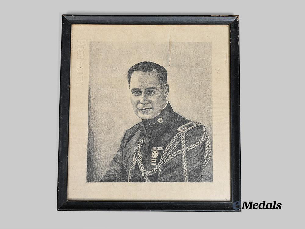 united_states._commission_document_named_to_lieutenant_richard_hill,_united_states_navy_and_framed_artist's_portrait_of_colonel_huntington-_hill,_united_states_army_e_medals__w8623_2