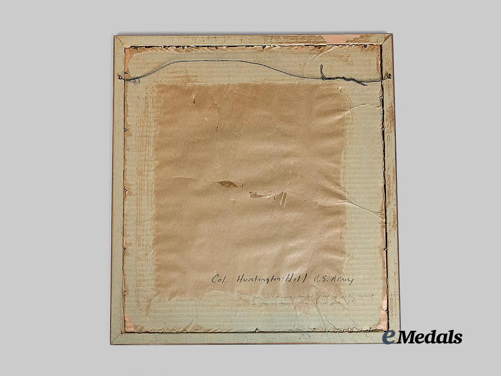 united_states._commission_document_named_to_lieutenant_richard_hill,_united_states_navy_and_framed_artist's_portrait_of_colonel_huntington-_hill,_united_states_army_e_medals__w8623_4