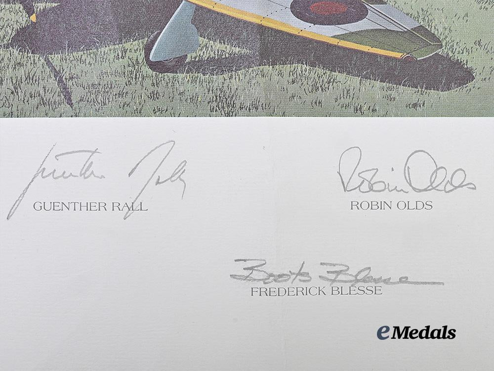 united_states._a_raymond_waddey_aviation_lithograph,_signed_by_five_aces_e_medals__w8737_3