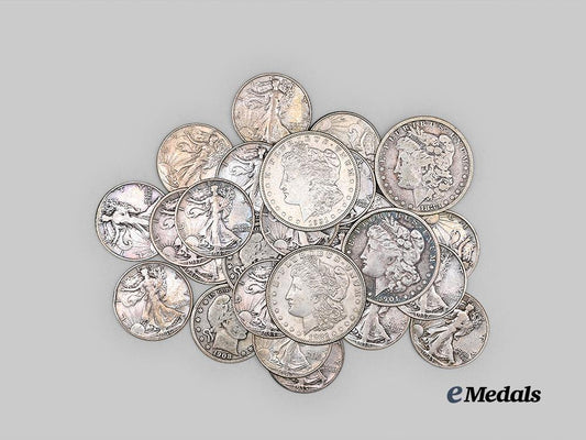 united_states._a_lot_of29_american_silver_dollars_and_half_dollars_e_medals__w8753_5