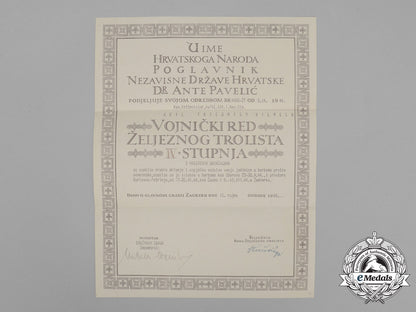 croatia,_state._a_military_order_of_trefoil_award_document_to_kav._riettmeister;_kosak_division_e_0185