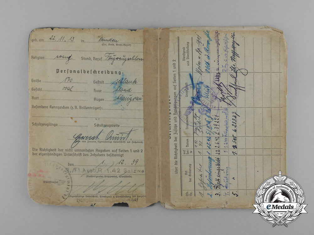 a_soldbuch&_luftwaffe_id_document_to_ernst_quint;_fighter_wing2,11_th_squadron_e_0341
