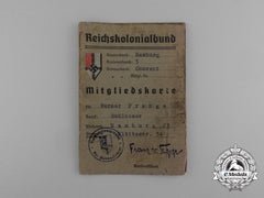 A Rkb (Reichskolonialbund) Membership Booklet Belonging To Werner Prange