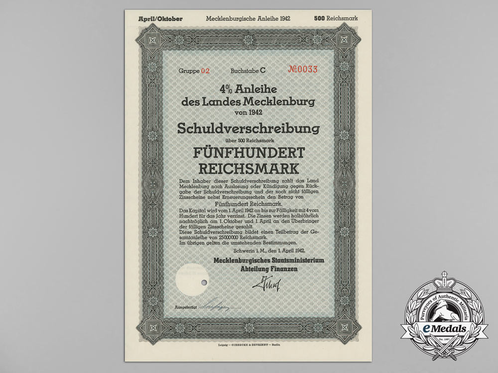 a_mint1942_mecklenburg_state_debenture_bond_in_the_value_of500_reichsmark_e_2438