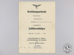 An Award Document For Luftwaffe Paratrooper's Badge