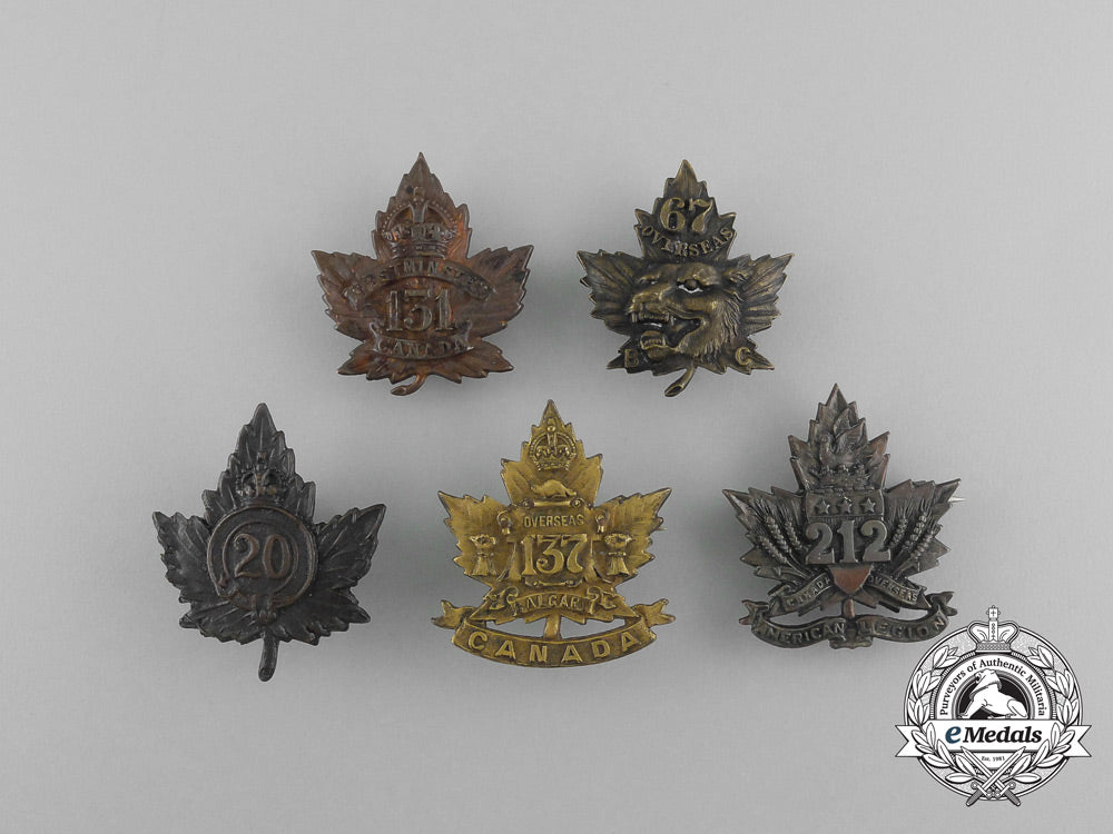 five_first_war_canadian_infantry_battalion_collar_badges_e_5156
