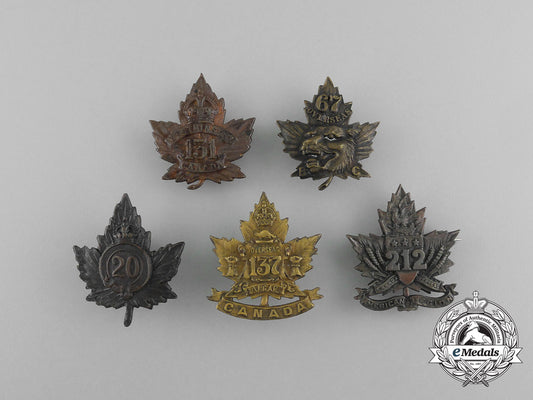 five_first_war_canadian_infantry_battalion_collar_badges_e_5156
