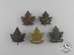 Five First War Canadian Infantry Battalion Collar Badges