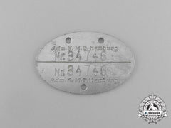 A Hamburg Kriegsmarine Administrative Department Identification Tag