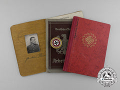 A Large Golden Party Badge With Documents To Wehrmacht Gefreiter Reimann