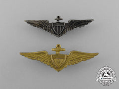 Two American Naval Aviator Collar Badges
