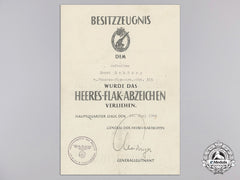 A Scarce Award Document For Army Flak Badge