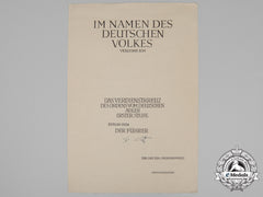 An Unissued & Rare Award Document For The 1St Class German Eagle Order