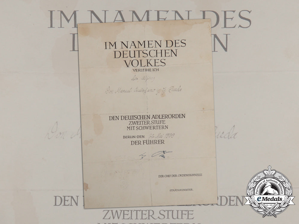 a1939_german_eagle_order2_nd_class_with_swords_award_document;_spanish_recipient_e_7806_1