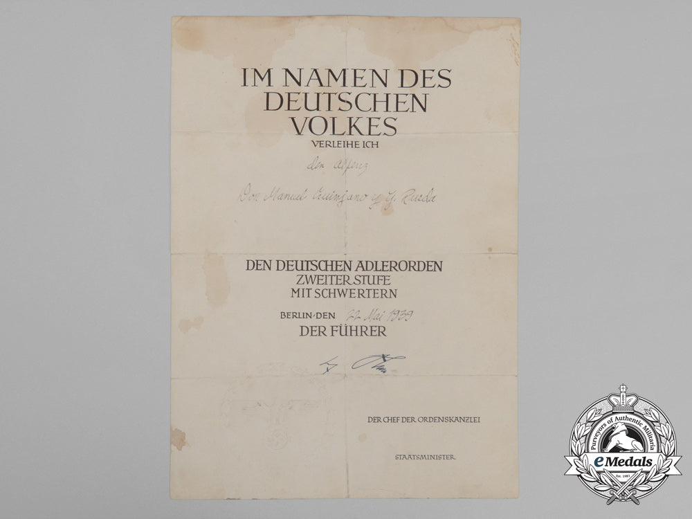 a1939_german_eagle_order2_nd_class_with_swords_award_document;_spanish_recipient_e_7807_1