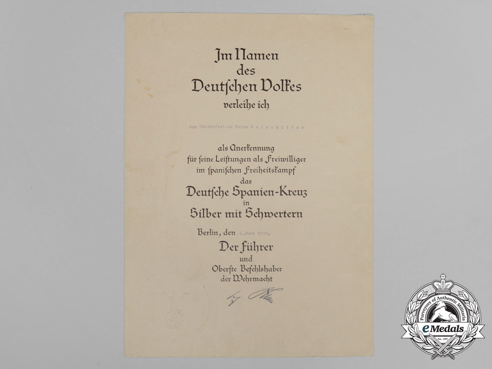 a_spanish_civil_war_award_document_grouping_to_heinz_weissmüller_e_8276